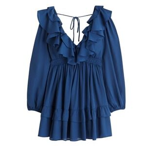 ABERCROMBIE & FITCH Womens Blue Ruffle Date Night Sheer Long Sleeve SZ XS